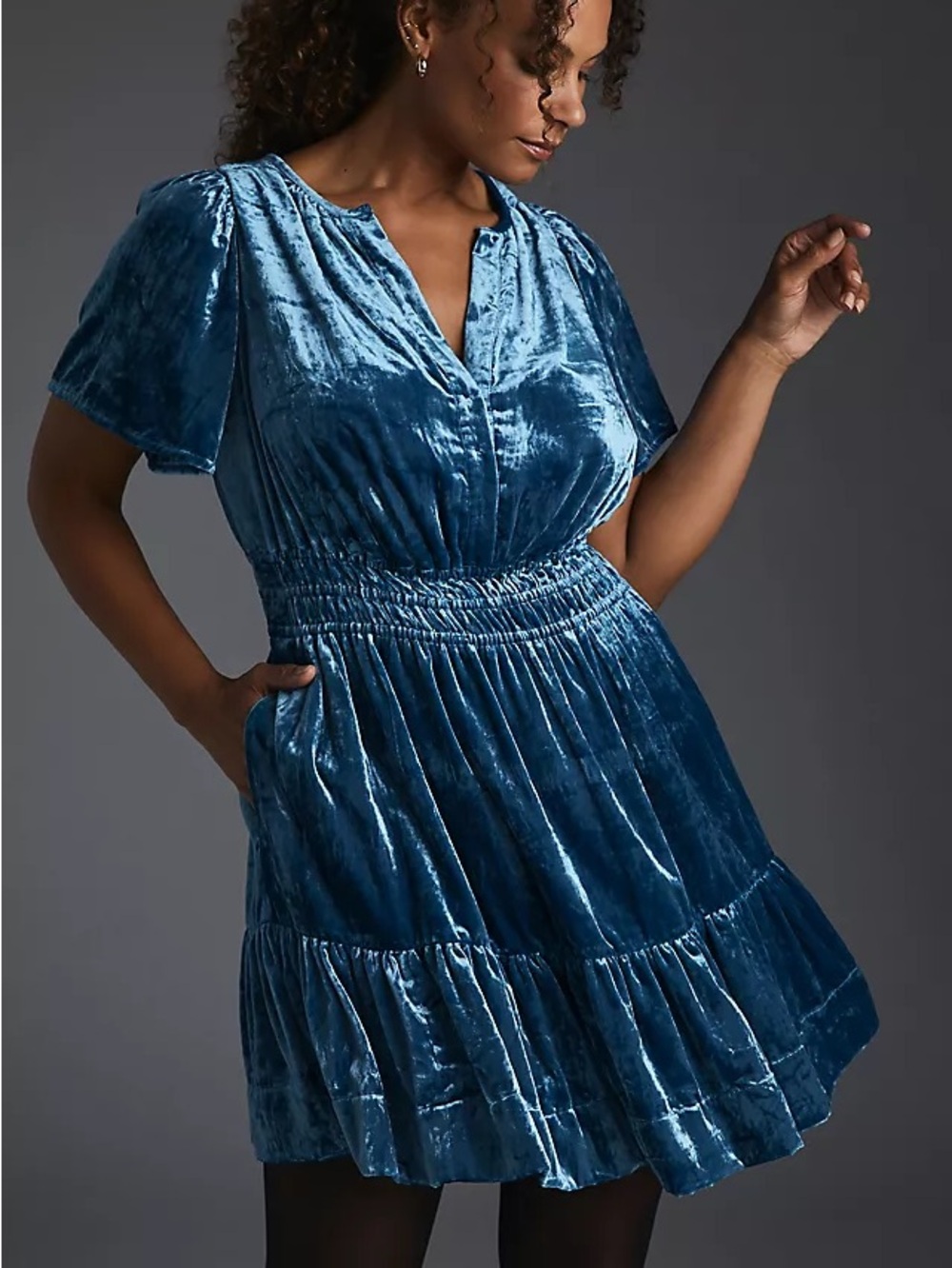 Anthropologie Somerset Mini Dress, Blue Velvet, S